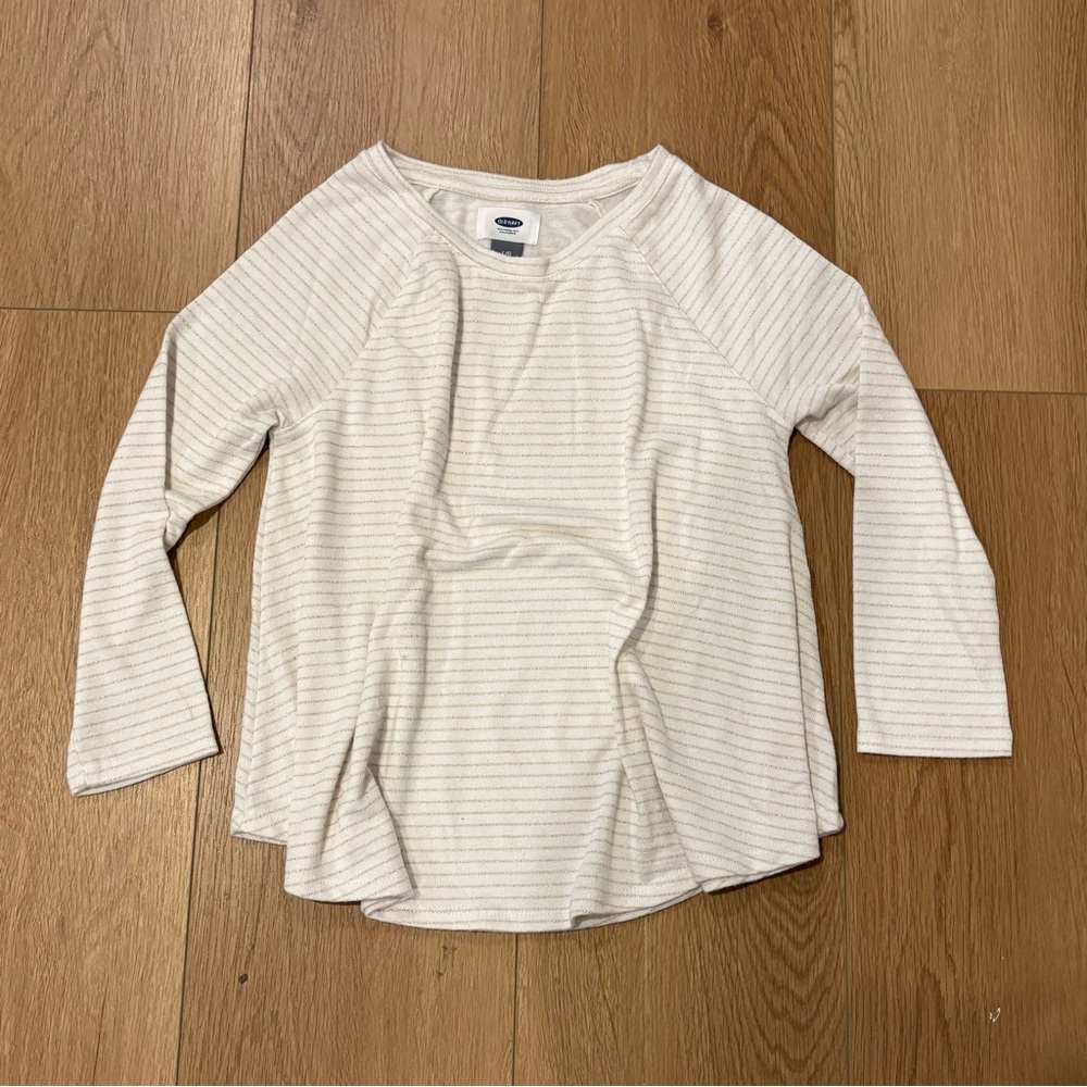 SALE!! Old Navy Ivory/Gold Sparkly Striped Long Sleeve Sweater. Size: L (10-12).
